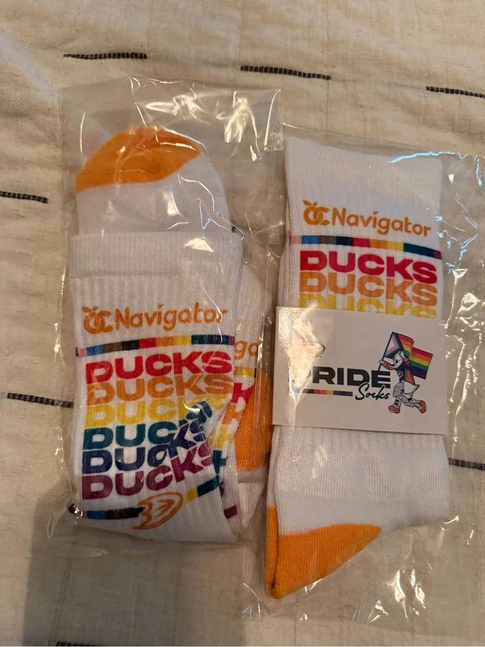 Ducks Pride Crew Socks - White with Orange Accent